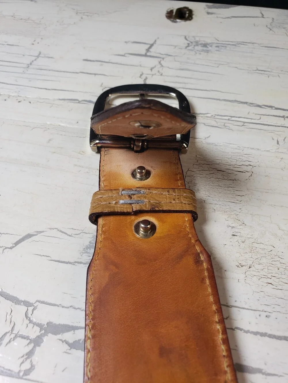 Justin Ostrich & Calfskin Leather Belt in Mustard Tan - Men's or Women's size 36